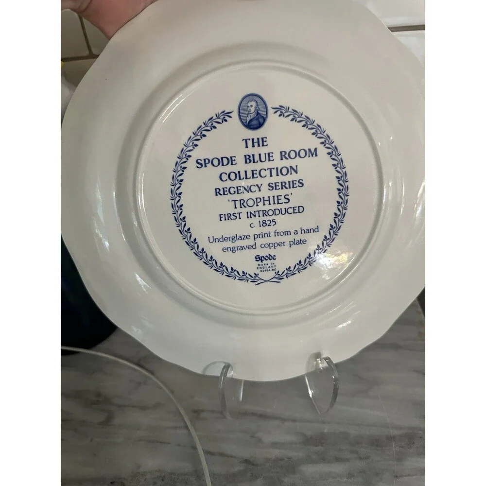 Spode Blue Room Collection Regency Series Trophies Plate Blue White Transferware